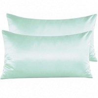 Ntbay Zippered Satin Pillow Cases For Hair And Skin Luxury King Hidden Zipper Pillowcases Set Of 2 20X36 Inches Cyan