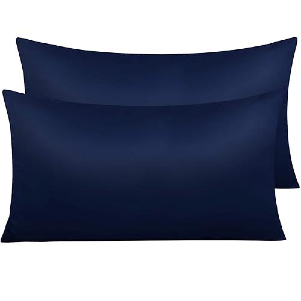 Ntbay Zippered Satin Pillow Cases For Hair And Skin Luxury King Hidden Zipper Pillowcases Set Of 2 20X36 Inches Navy Blue