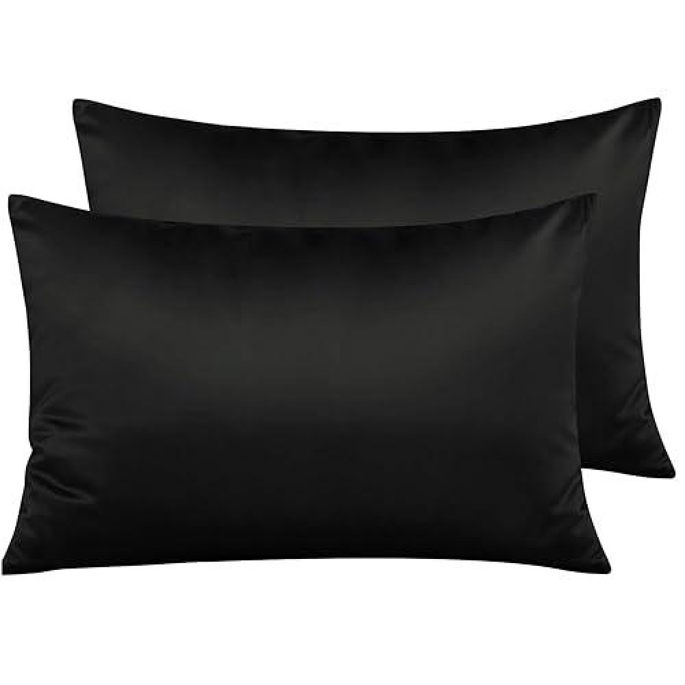 Ntbay Zippered Satin Pillow Cases For Hair And Skin Luxury Queen Hidden Zipper Pillowcases Set Of 2 20X30 Inches Black