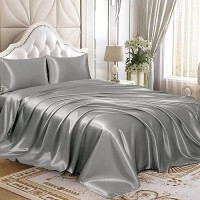 Homiest 3Pcs Satin Sheets Set Luxury Silky Satin Bedding Set With Deep Pocket 1 Fitted Sheet 1 Flat Sheet 1 Pillowcase Twi