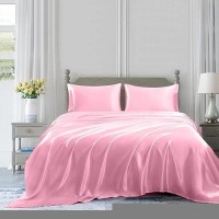 Homiest 4Pcs Satin Sheets Set Luxury Silky Satin Bedding Set With Deep Pocket 1 Fitted Sheet 1 Flat Sheet 2 Pillowcases Ki