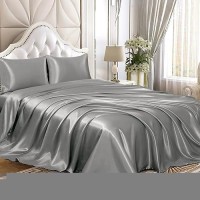 Homiest 4Pcs Satin Sheets Set Luxury Silky Satin Bedding Set With Deep Pocket 1 Fitted Sheet 1 Flat Sheet 2 Pillowcases Ki