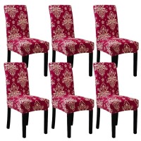 Subcluster 6 Pcsset Soft Stretchable Dining Chair Covers With Printed Floral Patterns,Spandex Banquet Chair Seat Protector Slipcovers For Holiday Home Party, Hotel, Wedding Ceremony (Style 8)