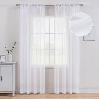 Miulee White Linen Textured Sheer Curtain For Bedroomliving Room Large Semi Transparent Farmhouse Window Net Panels With Rod Po