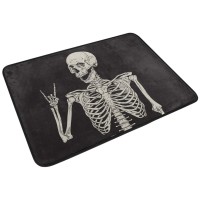 Pfrewn Halloween Doormat Home Decor Non Slip Washable Rock And Roll Skeleton Skull Boho Hippie Indoor Outdoor Entrance Bathroom