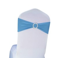 Sinssowl Pack Of 50Pcs Elastic Slider Chair Sashes Spandex Chair Cover Band Bows For Wedding Decoration-Sky Blue
