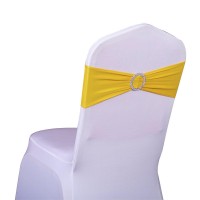 Sinssowl Pack Of 50Pcs Elastic Slider Chair Sashes Spandex Chair Cover Band Bows For Wedding Decoration-Yellow