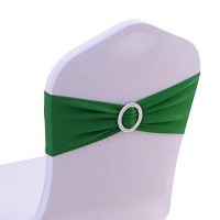 Sinssowl Pack Of 50Pcs Elastic Slider Chair Sashes Spandex Chair Cover Band Bows For Wedding Decoration-Dark Green