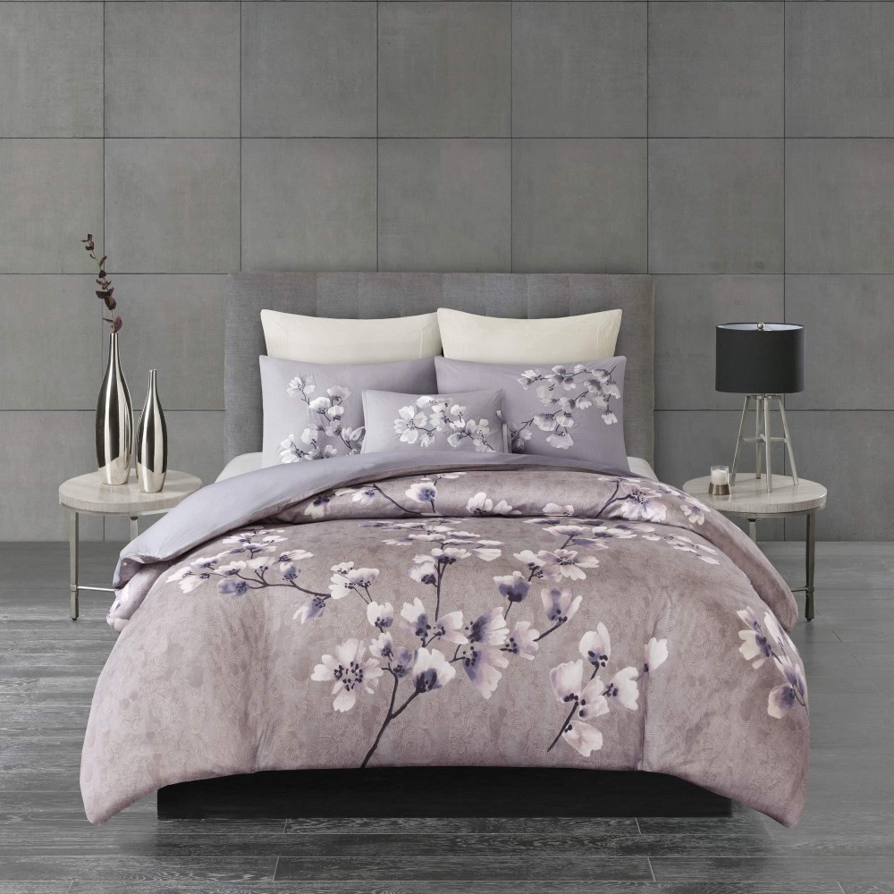 N Natori Sakura Cotton Comforter Reversible Solid Cherryblossom Flower Floral Print Embroidered Pillow Soft Down Alternative Al