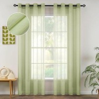 Miulee 2 Panels Sage Green Semi Sheer Window Curtains Elegant Grommet Top Window Voile Panelsdrapestreatment Linen Textured Pa