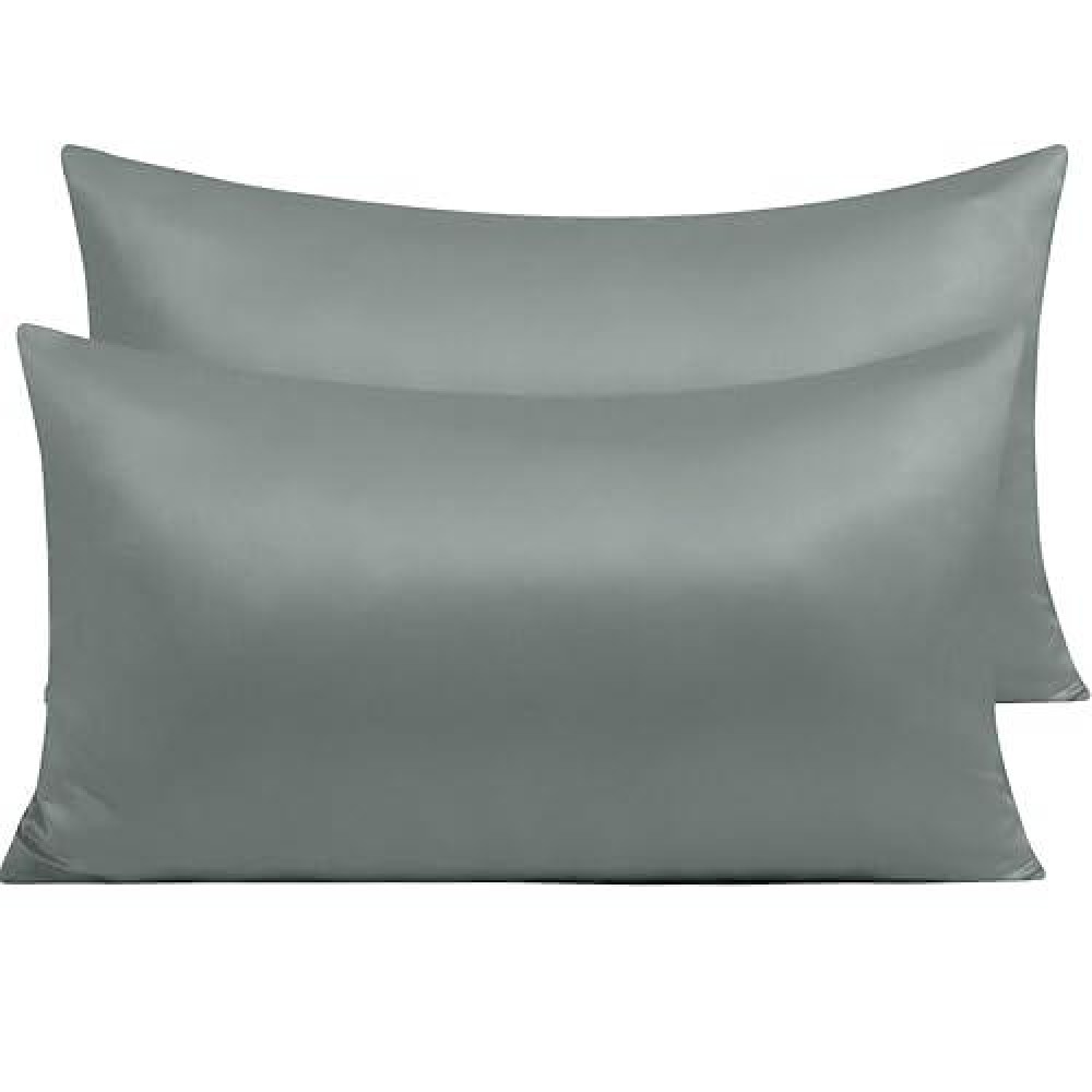 Ntbay Zippered Satin Pillow Cases For Hair And Skin Luxury King Hidden Zipper Pillowcases Set Of 2 20X36 Inches Dark Grey