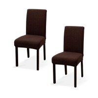 Argstar 2 Pack Jacquard Dining Chair Covers, Stretch Armless Chair Slipcover For Dining Room Seat Cushion, Spandex Kitchen Parson Chair Protector Cover, Removable & Washable, Jacquard Dark Brown