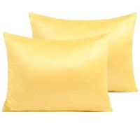 Ntbay Zippered Satin Pillow Cases For Hair And Skin Luxury Standard Hidden Zipper Pillowcases Set Of 2 20X26 Inches Yellow