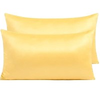 Ntbay Zippered Satin Pillow Cases For Hair And Skin Luxury King Hidden Zipper Pillowcases Set Of 2 20X36 Inches Yellow