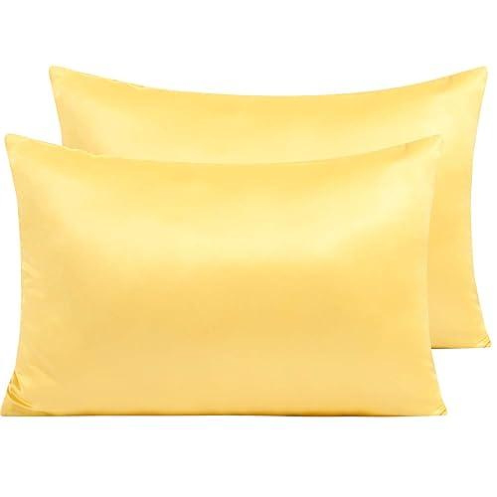 Ntbay Zippered Satin Pillow Cases For Hair And Skin Luxury Queen Hidden Zipper Pillowcases Set Of 2 20X30 Inches Yellow