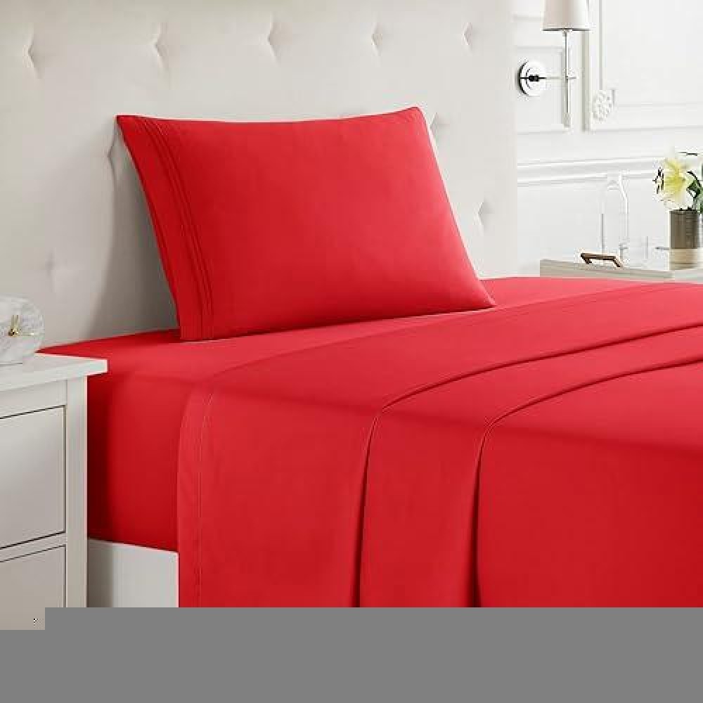 Nestl Twin Sheets Set 3 Piece Twin Bed Sheets Deep Pocket Hotel Luxury Extra Soft Breathable And Cooling Red Sheets For T