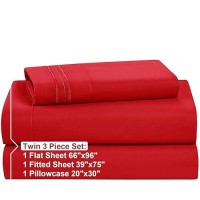 Nestl Twin Sheets Set 3 Piece Twin Bed Sheets Deep Pocket Hotel Luxury Extra Soft Breathable And Cooling Red Sheets For T