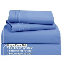 Nestl King Size Sheets Set 4 Piece King Sheets Deep Pocket Hotel Luxury Extra Soft Breathable And Cooling Calm Blue King