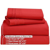 Nestl Rv Short Queen Sheet Set 4 Piece Bed Sheets For Rv Short Queen Size Bed Deep Pocket Hotel Luxury Extra Soft Breathab