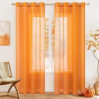 Miulee Fall Sheer Curtains For Living Room Grommet Top Solid Orange Party Decor Window Treatment For Bedroom 54 X 72 Inches Leng