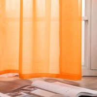 Miulee Fall Sheer Curtains For Living Room Grommet Top Solid Orange Party Decor Window Treatment For Bedroom 54 X 72 Inches Leng