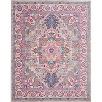 Nourison Passion Bohemian Light Grey/Pink 8' X 10' Area Rug  Easy Cleaning  Non Shedding  Bed Room  Living Room  Dining Room  Kitchen (8X10)