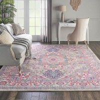 Nourison Passion Bohemian Light Grey/Pink 8' X 10' Area Rug  Easy Cleaning  Non Shedding  Bed Room  Living Room  Dining Room  Kitchen (8X10)