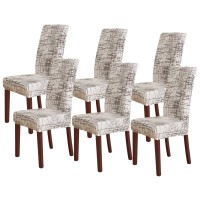 Forcheer Pattern Stretch Chair Covers For Dining Room Set Of 6,Printed Stretchable Dining Chair Slipcover Washable Removable For Kitchen,Hotel,Restaurant,Ceremony Universal Size(6Pcs,Linen Stripe)