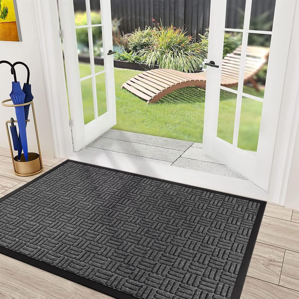 Mibao Front Door Mat Heavy Duty Durable Welcome Mat For Outdoor Indoor Dirt Trapper Waterproof Super Absorbent Door Mat For En