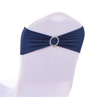 Ieventstar Chair Sashes Chair Bow Chair Decoration Stretch Band With Buckle Slider For Wedding Party Events10Pcs (Navy)