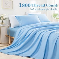 Shilucheng Queen Size Sheet Set - Breathable & Cooling Bed Sheets - Soft 1800 Thread Count Microfiber Hotel Sheets - Comfy Bedding 16 Inch Deep Pockets & Easy Fit - 4 Piece (Queen Lake Blue)