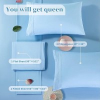 Shilucheng Queen Size Sheet Set - Breathable & Cooling Bed Sheets - Soft 1800 Thread Count Microfiber Hotel Sheets - Comfy Bedding 16 Inch Deep Pockets & Easy Fit - 4 Piece (Queen Lake Blue)