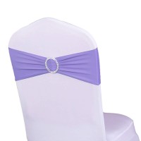 Wensinl Pack Of 50 Spandex Chair Sashes For Party Decorations, Elastic Chair Bands With Buckle Slider, Chair Bows For Wedding Reception, Without White Seat Covers (Lavender
