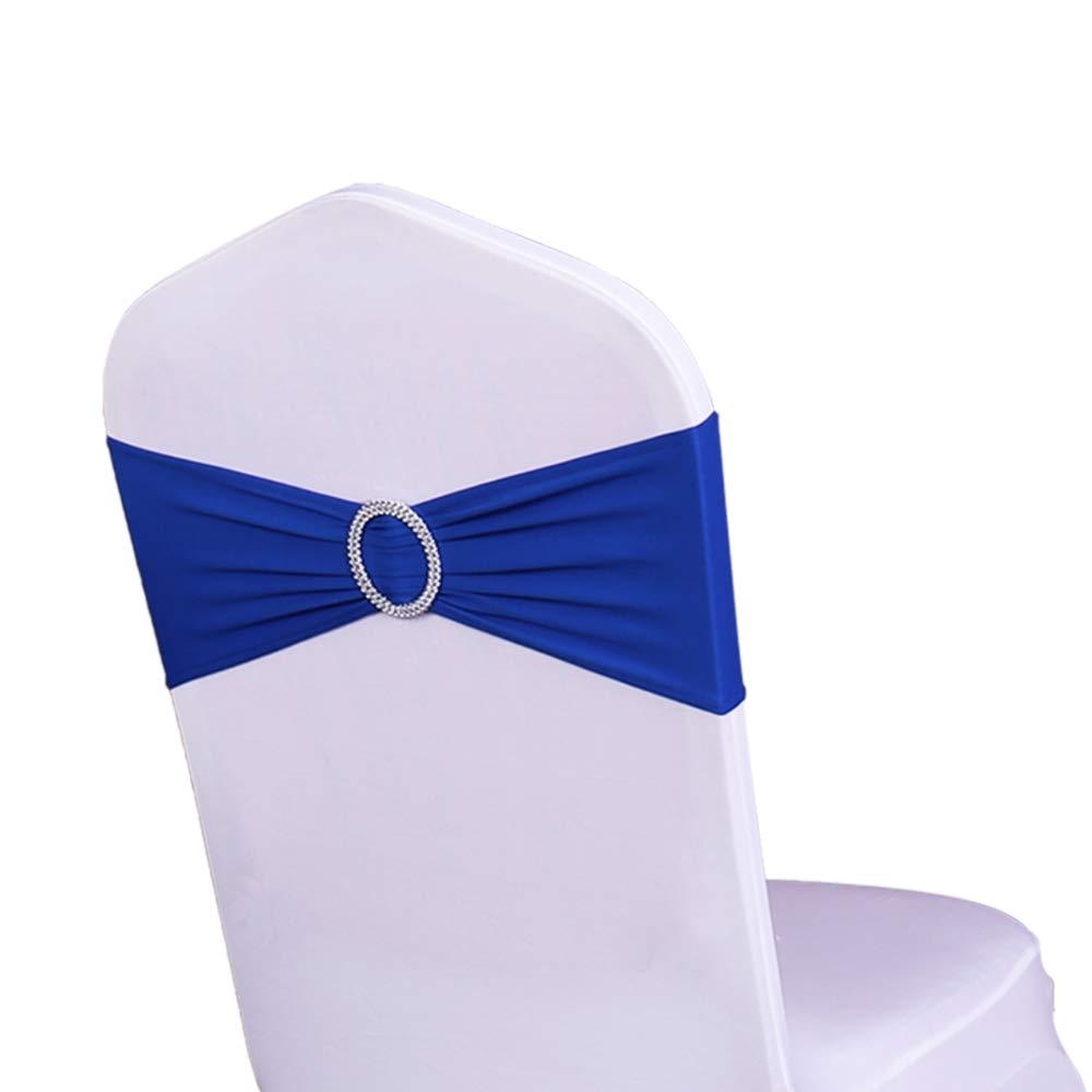 Wensinl Pack Of 100 Wedding Chair Sash, Elastic Chair Bands With Buckle Slider, Chair Bows For Wedding Decorations, Without White Chair Covers (Royal Blue)