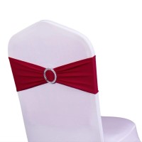 Wensinl Pack Of 100 Wedding Chair Sash, Elastic Chair Bands With Buckle Slider, Chair Bows For Wedding Decorations, Without White Chair Covers (Burgundy)
