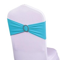 Wensinl Pack Of 100 Wedding Chair Sash, Elastic Chair Bands With Buckle Slider, Chair Bows For Wedding Decorations, Without White Chair Covers (Turquoise)