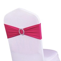 Wensinl Pack Of 50 Spandex Chair Sashes Bows Elastic Chair Bands With Buckle Slider Sashes Bows For Wedding Decorations Without White Covers (Fuchsia)