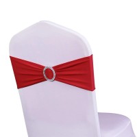 Wensinl Pack Of 50 Spandex Chair Sashes Bows Elastic Chair Bands With Buckle Slider Sashes Bows For Wedding Decorations Without White Covers (Red)