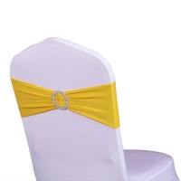 Wensinl Pack Of 50 Spandex Chair Sashes Bows Elastic Chair Bands With Buckle Slider Sashes Bows For Wedding Decorations Without White Covers (Yellow)
