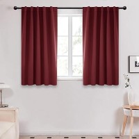 Deconovo Short Blackout Curtains For Small Windows Thermal Insulated Rod Pocket And Back Tab Curtains 42Wx45L Inch Burgundy Red 2 Panels