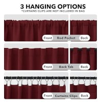 Deconovo Short Blackout Curtains For Small Windows Thermal Insulated Rod Pocket And Back Tab Curtains 42Wx45L Inch Burgundy Red 2 Panels