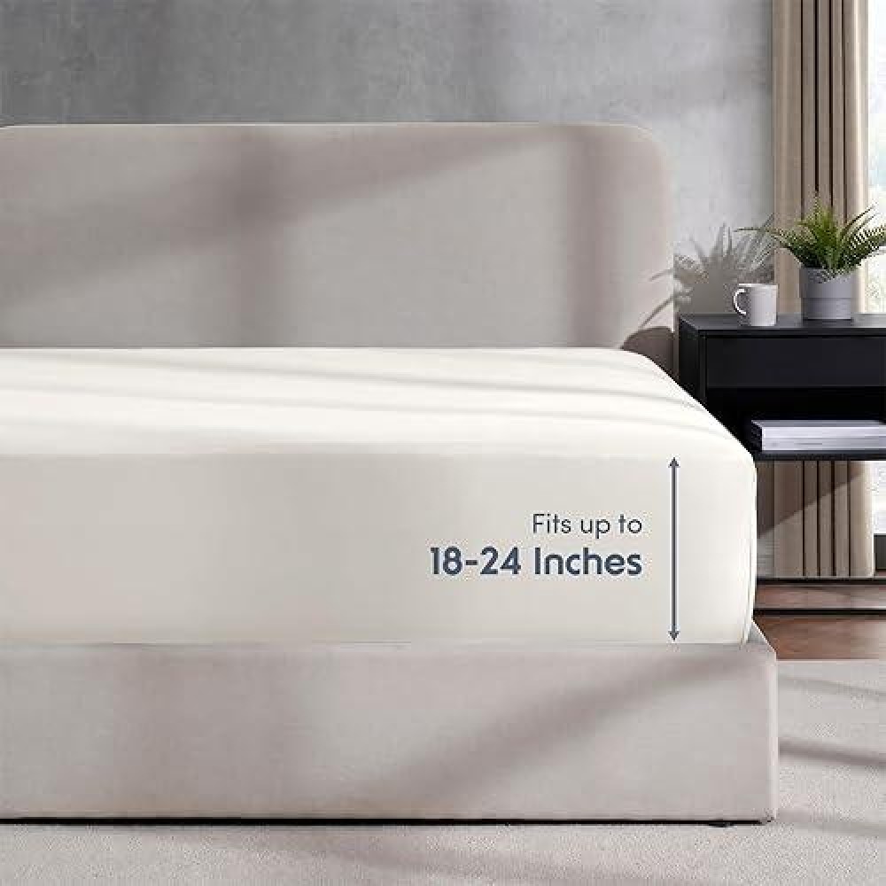 Nestl Off White Fitted Sheet Queen Size Extra Deep Pocket Queen Fitted Sheet Only 1800 Microfiber Fitted Bed Sheet Soft Fitte