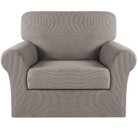 Turquoize 2 Piece Chair Covers Chair Slipcovers For Living Room Armchair Sofa Covers Chair Couch Cover With Arms Washable Furniture Protector For Chairs Feature Thick Jacquard Fabric (Chair, Taupe)