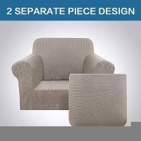 H.Versailtex Stretch Chair Slipcovers 2 Pieces Armchair Cover Furniture Protector Chair Covers For Living Room Fit Chair Width Up To 47 Inches  Jacquard Spandex High Spandex Fabric(Chair  Taupe)