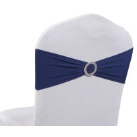 Mds Pack Of 200 Pcs Spandex Chair Sashes Bows Elastic Chair Bands Ties With Buckle Slider Bow For Wedding Decoration Spandex Slider Sashes Bow - Navy Blue