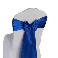 Welmatch Royal Blue Satin Chair Sashes Ties - 12 Pcs Wedding Banquet Party Event Decoration Chair Bows (Royal Blue, 12)