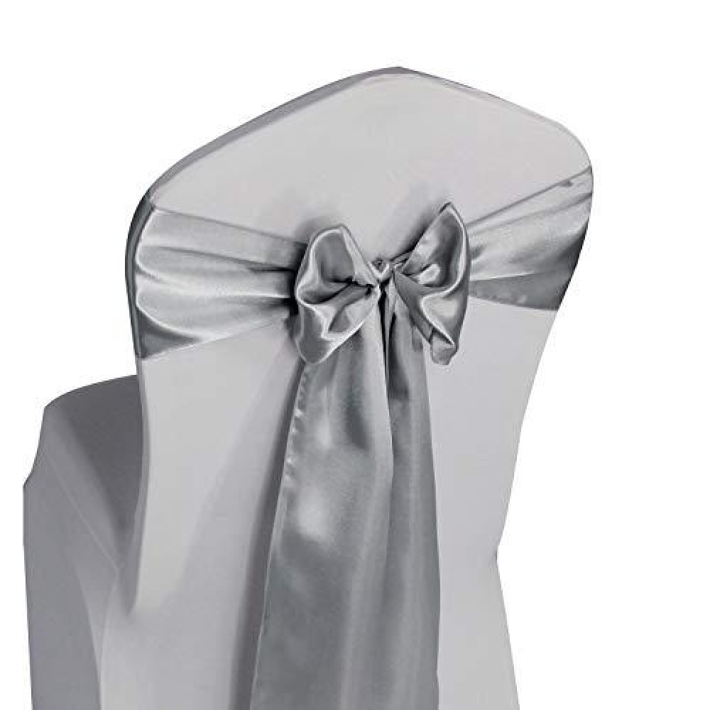 Welmatch Silver Satin Chair Sashes Ties - 12 Pcs Wedding Banquet Party Event Decoration Chair Bows (Silver, 12)