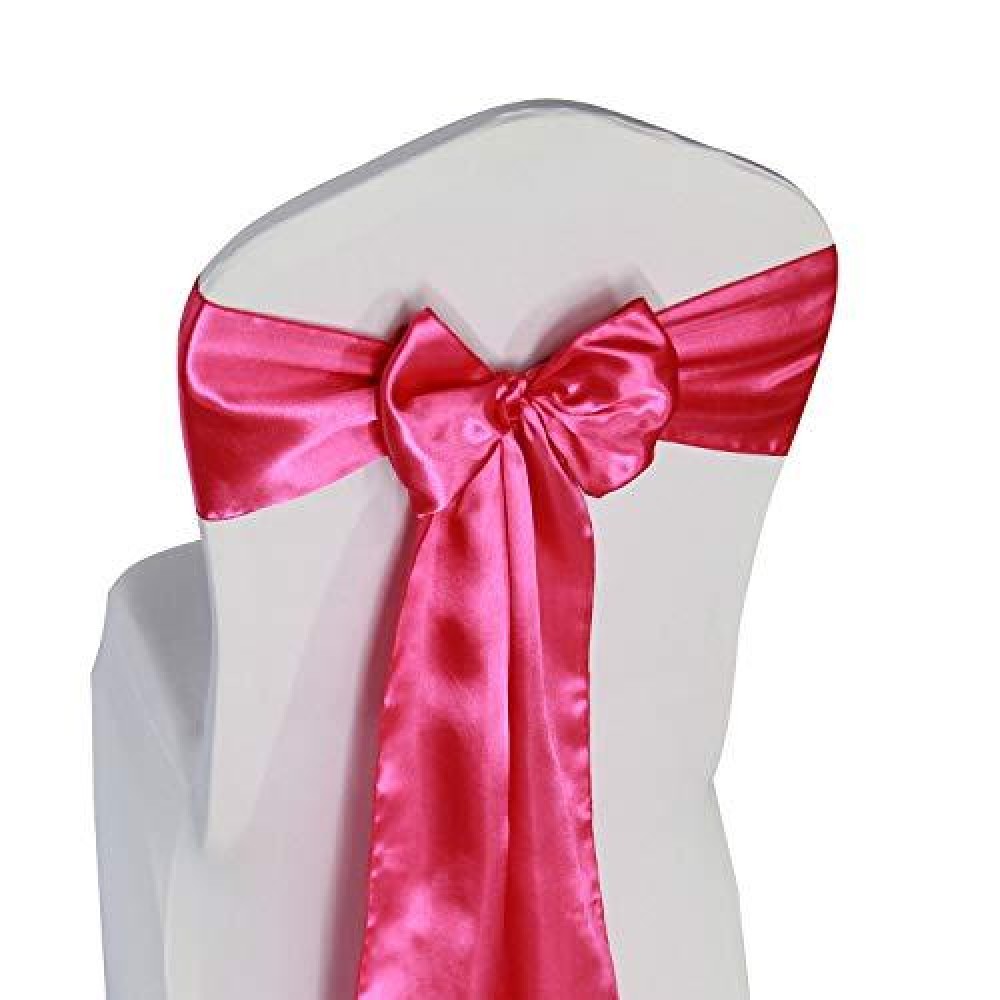 Welmatch Hot Pink Satin Chair Sashes Ties - 12 Pcs Wedding Banquet Party Event Decoration Chair Bows (Hot Pink, 12)