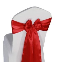 Welmatch Red Satin Chair Sashes Ties - 12 Pcs Wedding Banquet Party Event Decoration Chair Bows (Red, 12)