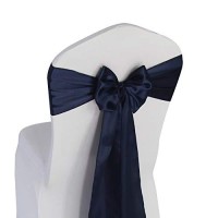 Welmatch Navy Blue Satin Chair Sashes Ties - 12 Pcs Wedding Banquet Party Event Decoration Chair Bows (Navy Blue, 12)